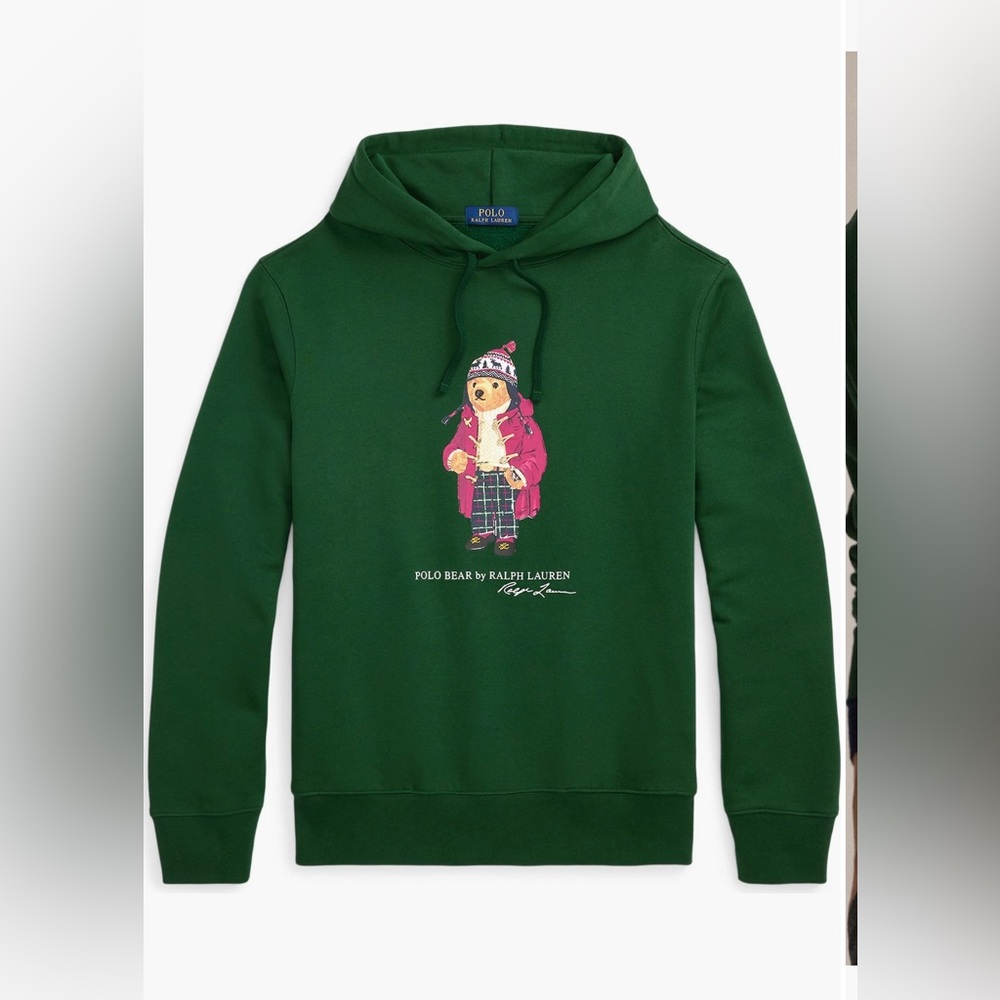 🧸 Polo Ralph Lauren Polo Bear Fleece Hoodie ~ Vintage Pine Holiday ~ Large